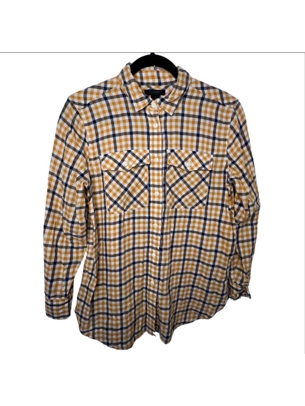 J. Crew Yellow and Blue Box Plaid Button Down Sz 4
